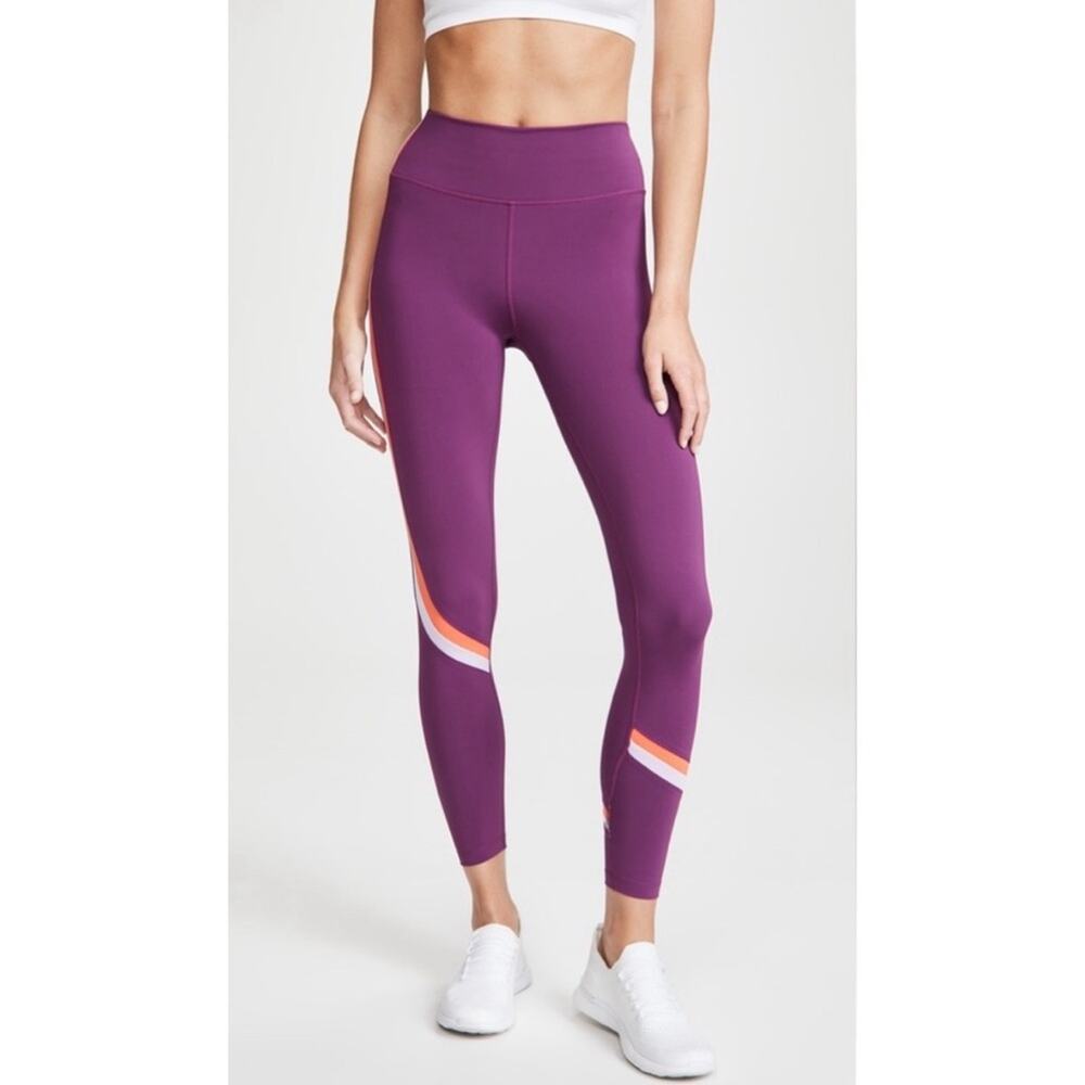 Splits59 Purple Leggings with Orange and White Stripes
